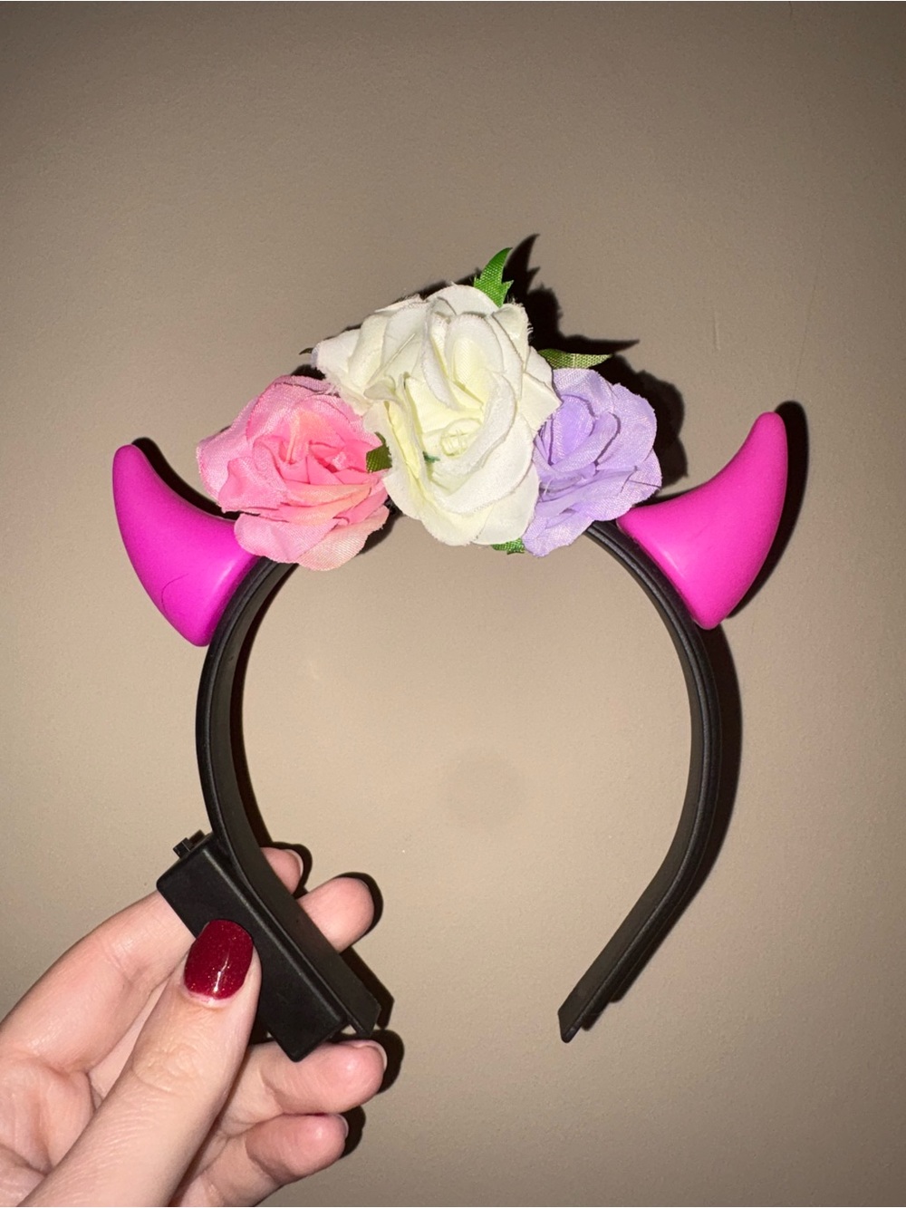 Pink Floral Devil Horn Headband for Kids